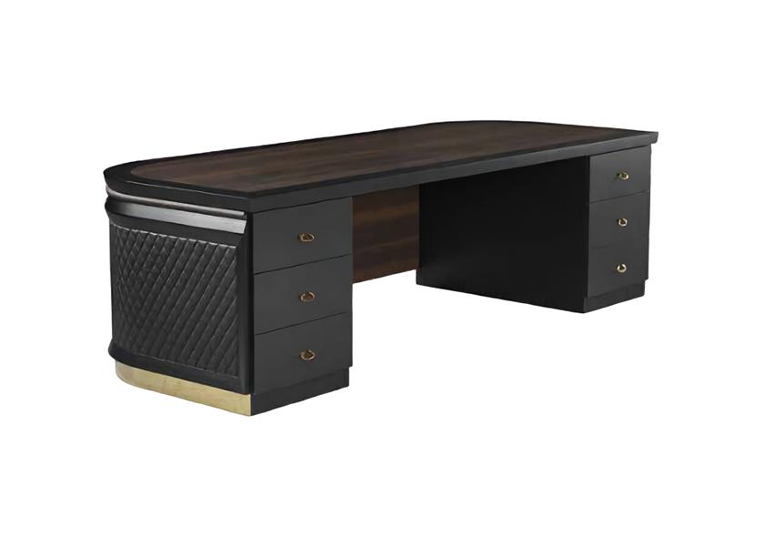 Luxus Schreibtisch mit Schubladen Bürotisch Leder Holz Schwarz-Braun
