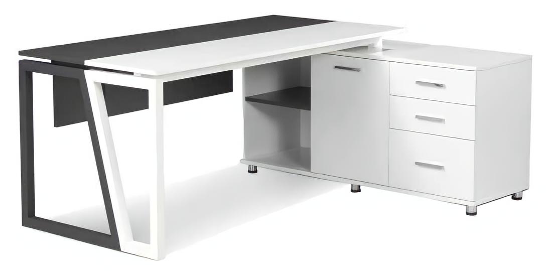 Designer Schreibtisch Bürotisch mit Shcrank Stauraum Holztisch Weiß Grau