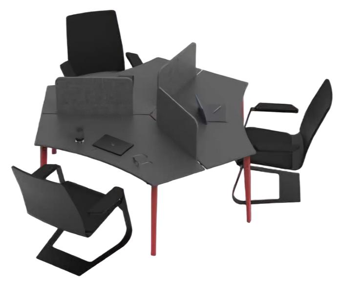 Schreibtisch Sechseckig Workstation 3-Sitzer Designer Büromöbel Grau