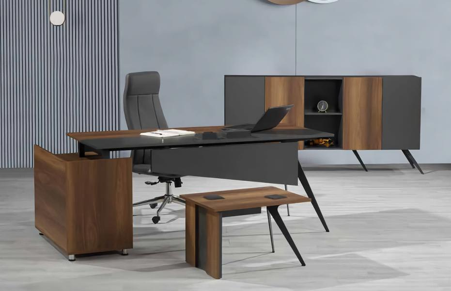 Arbeitszimmer Set Schreibtisch Sideboard Couchtisch Braun Grau Büromöbel