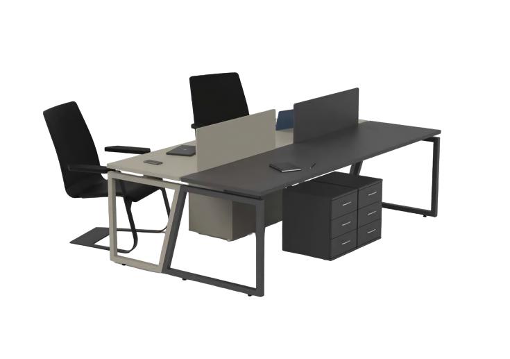 Schreibtisch Arbeitstisch 4-Sitzer Workstation Büromöbel Grau Schwarz