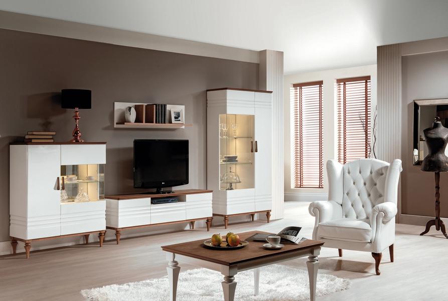 Wohnwand Luxus Garnitur 4tlg Wohnzimmer Set Holzmöbel Stilvoller Komplett