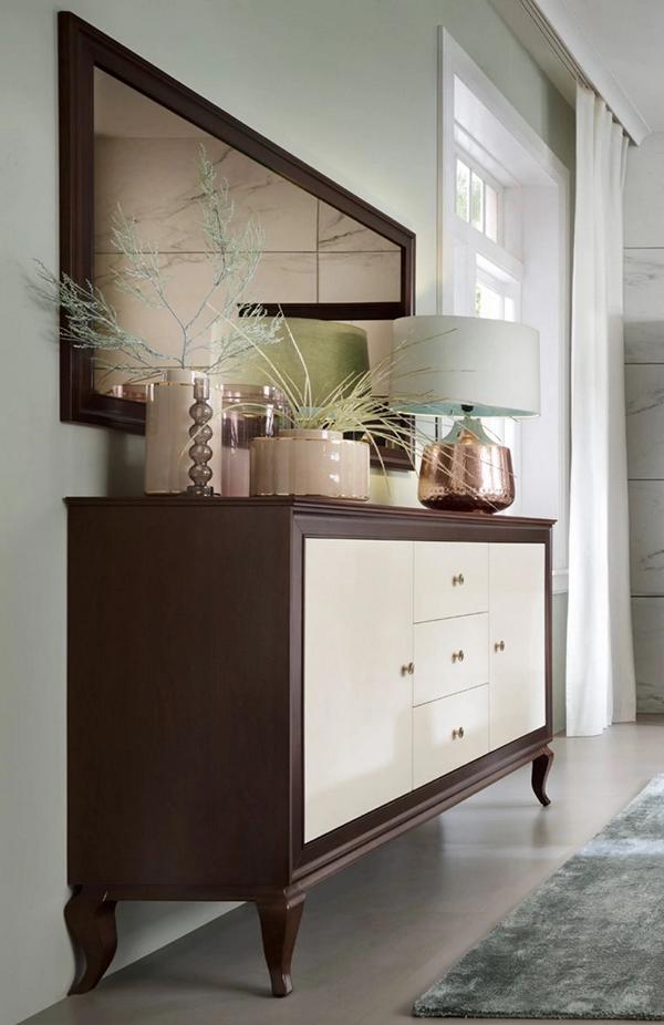 Luxuriöses Set 2tlg Sideboard mit Spiegel Komplett Wohnzimmer Holzmöbel