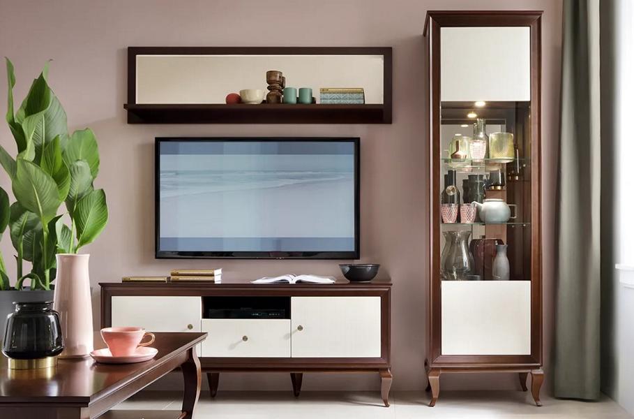 Wohnzimmer Set 3tlg Stilvoller TV Lowboard Komplett Wandregal Holzmöbel Vitrine
