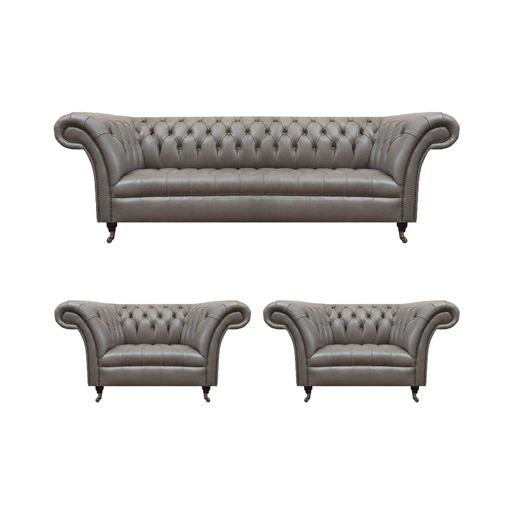 Moderne Chesterfield Ledercouchen Dreisitzer 2x Ledersessel 3tlg Set