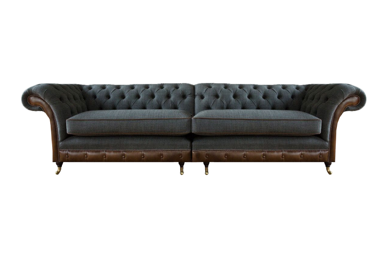 Grau-Braunes Chesterfield Textilsofa Designer Zweisitzer Wohnzimmer Couch
