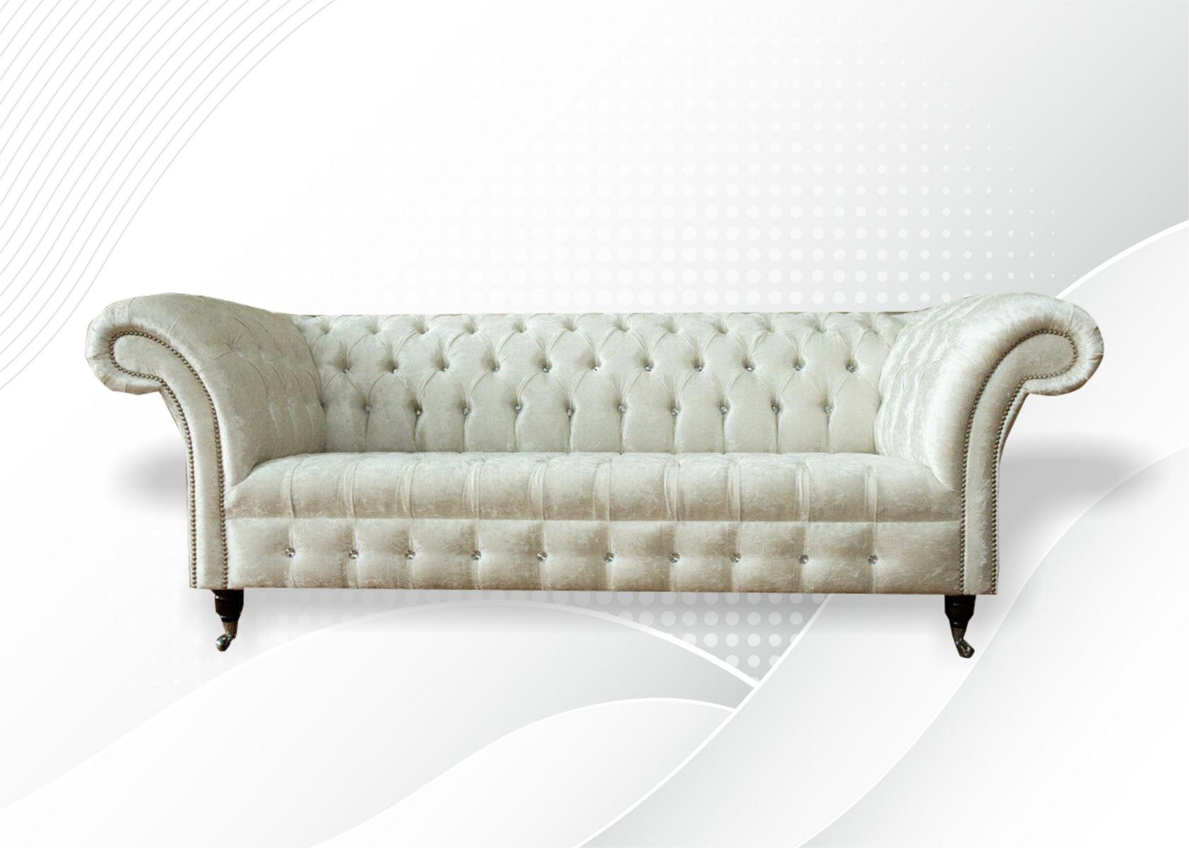 Grau Chesterfield Dreisitzer Sofa Couch Polster Wohnzimmer Möbel Stoff Textil