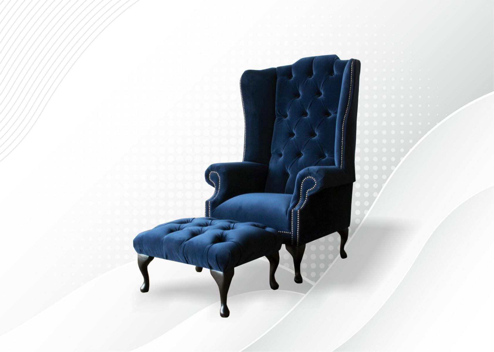 Chesterfield Ohrensessel Sessel + Hocker Relax Fernseh 1 Sitzer Sofa Einsitzer
