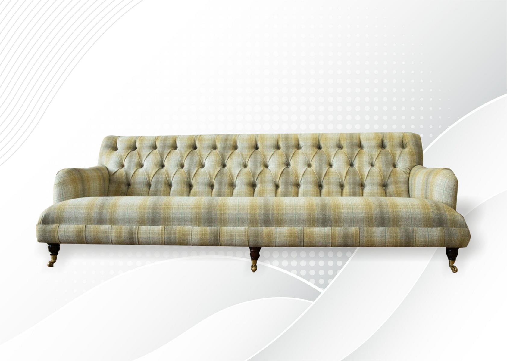 Beige Chesterfield Viersitzer Sofa Couch Polster Wohnzimmer Möbel Stoff Textil