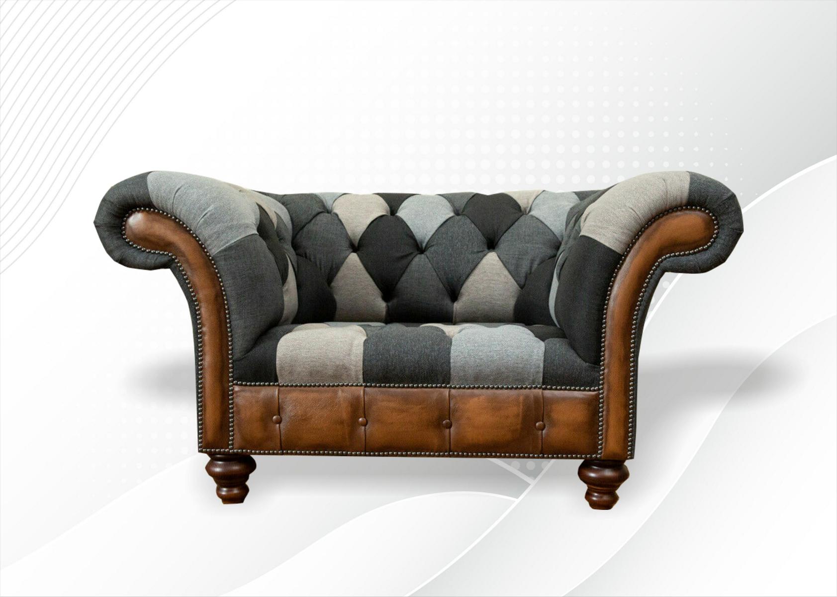 Chesterfield Design Sessel 1 Sitzer Textil Leder Luxus Grau Sessel Fernseh Neu