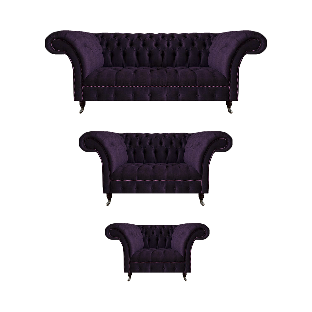Lila Garnitur Luxus Textil Sofas Set 3tlg Einrichtung Wohnzimmer Chesterfield
