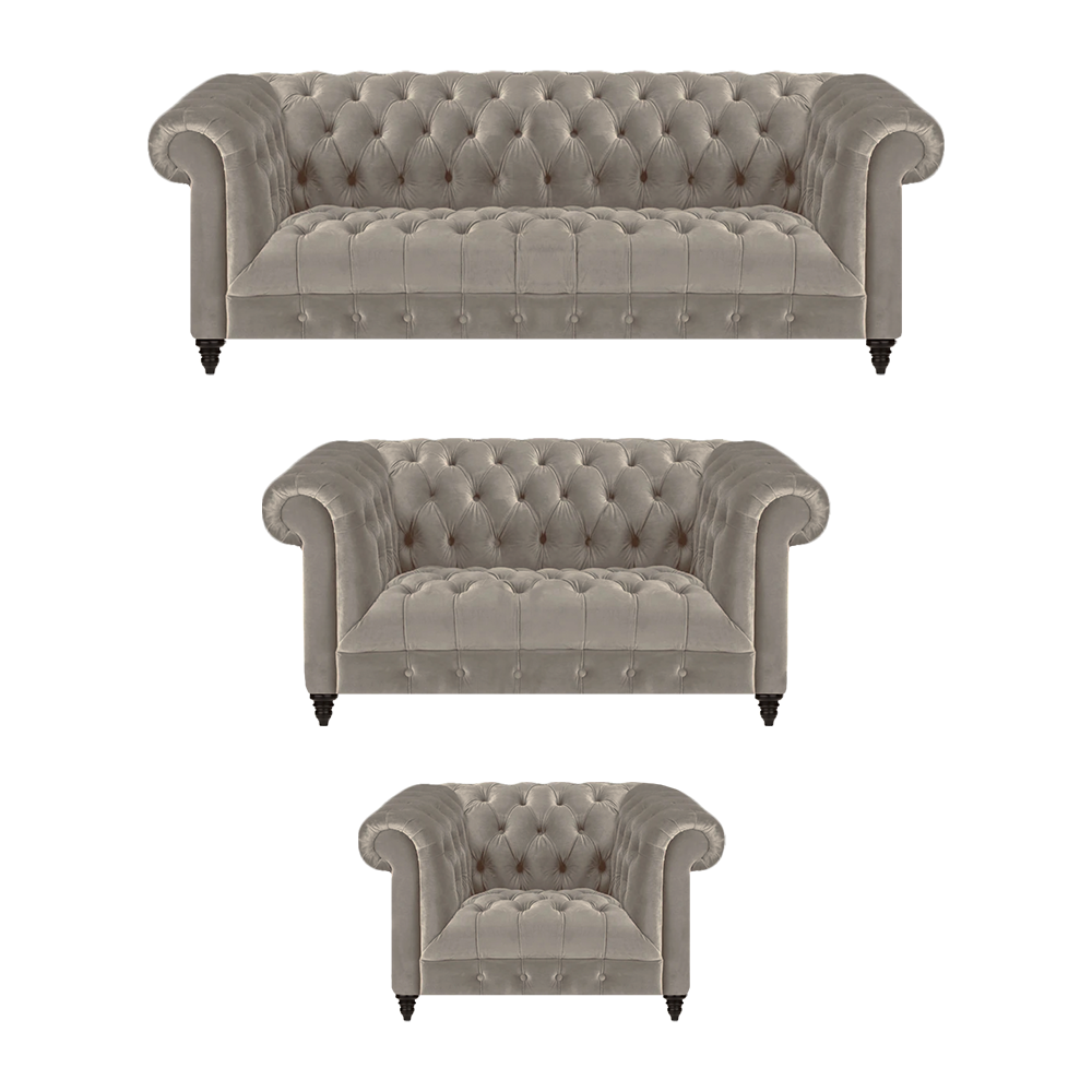 Wohnzimmer Chesterfield Komplett 3tlg Sofas Couch Grau Sessel Neu Polstermöbel