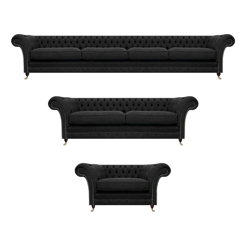 Schwarz Sofagarnitur 3tlg Polstermöbel Designer Sofas Komplett Neu Chesterfield