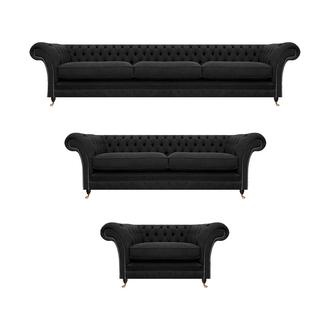 Stoff Textil Polstermöbel Schwarz Sofagarnitur Designer Komplett Chesterfield