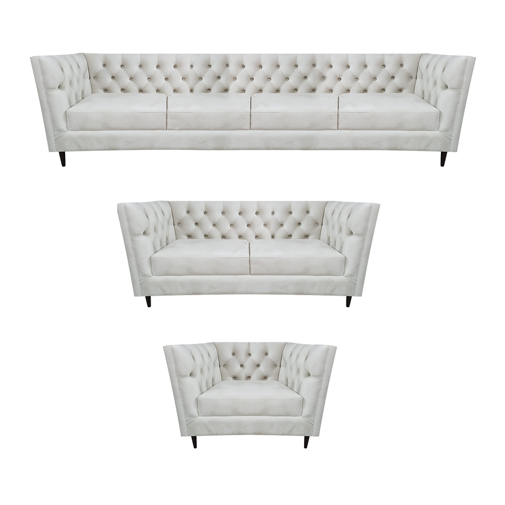 Wohnzimmer Leder Sofa Set 3tlg Polstermöbel Weiß Komplett Chesterfield