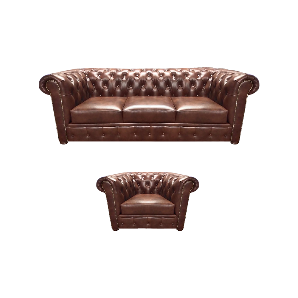 Polstermöbel Leder Sofa Dreisitze Braun Sessel Sitz Wohnzimmer Neu Chesterfield