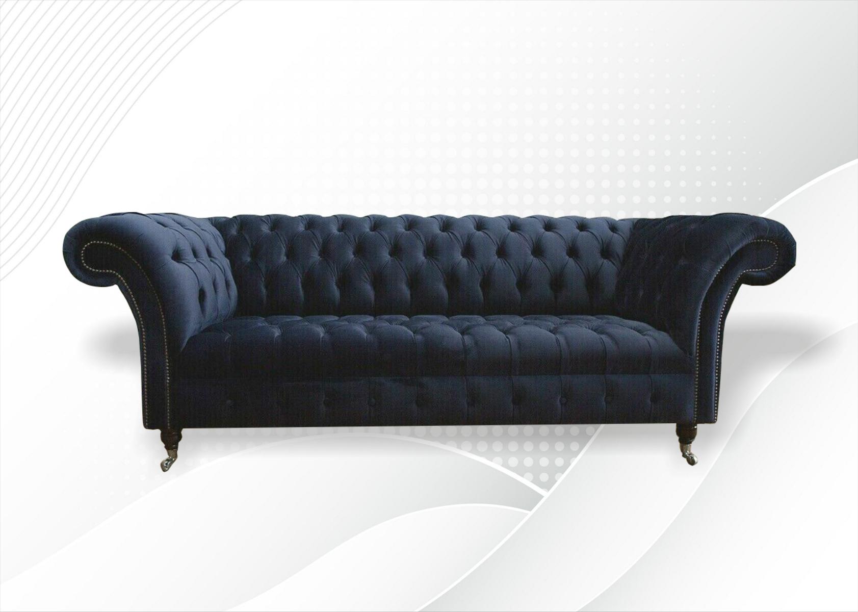 Schwarze Couch Chesterfield Samt Bezug Stoff Sofa Couchen Sitz Polster Möbel