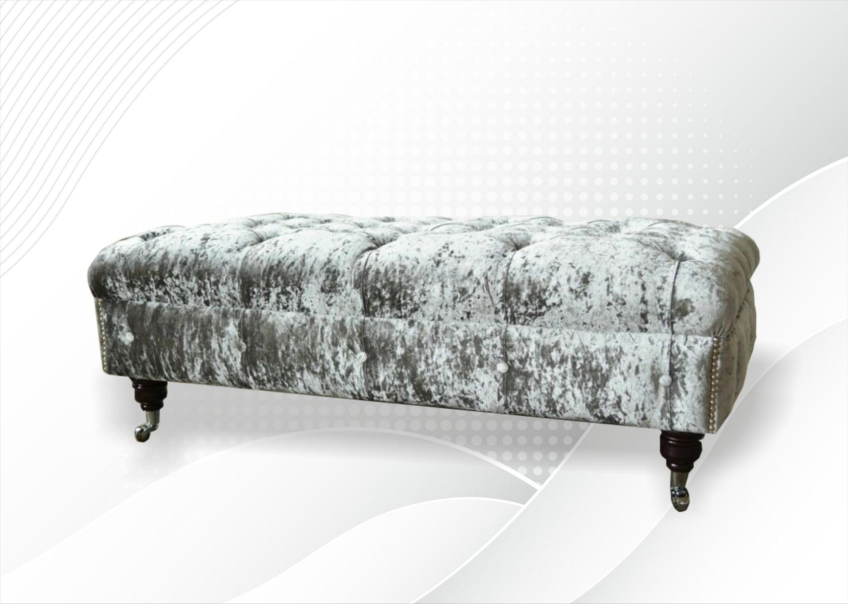 Chesterfield Polsterhocker Grau Stoff Wohnzimmer Design Polster Sofa Neu Textil