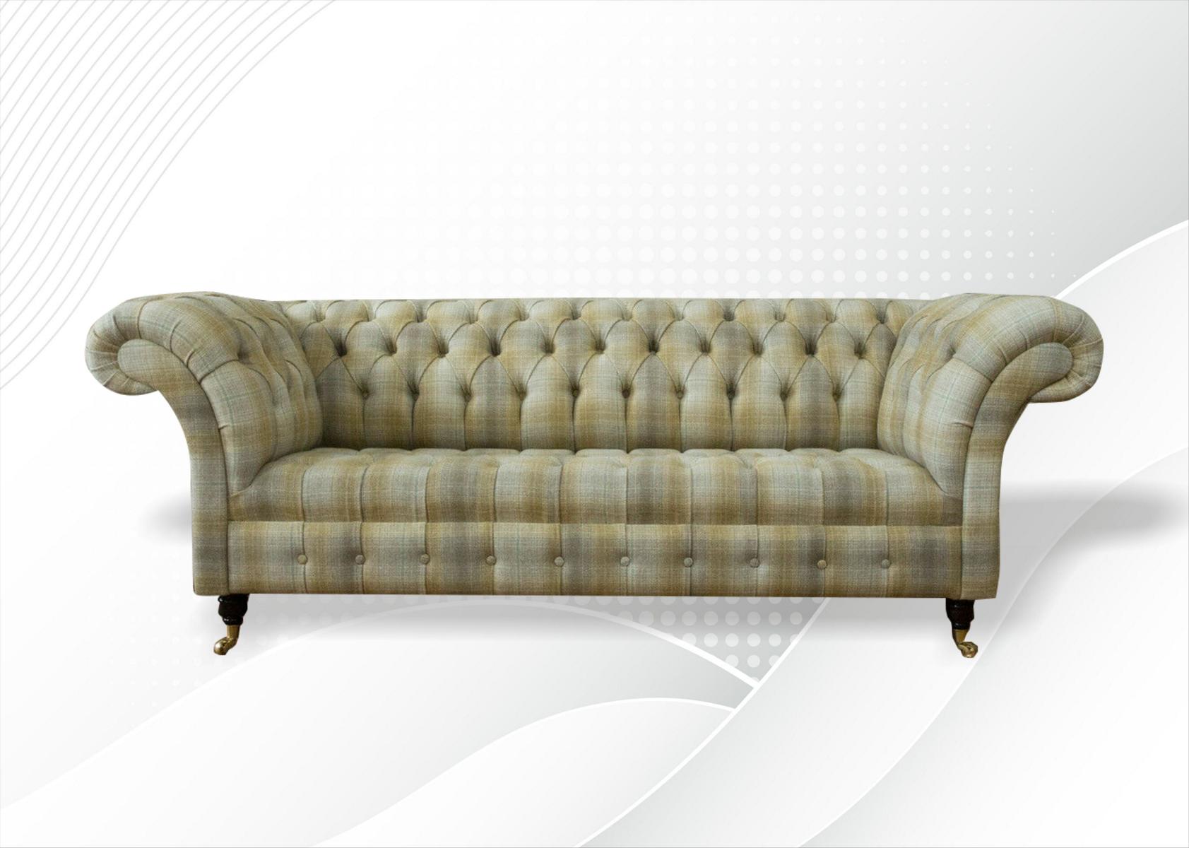 Chesterfield Wohngarnitur Beige Stoff Wohnzimmer Polster Sofas Garnitur 3+2+1