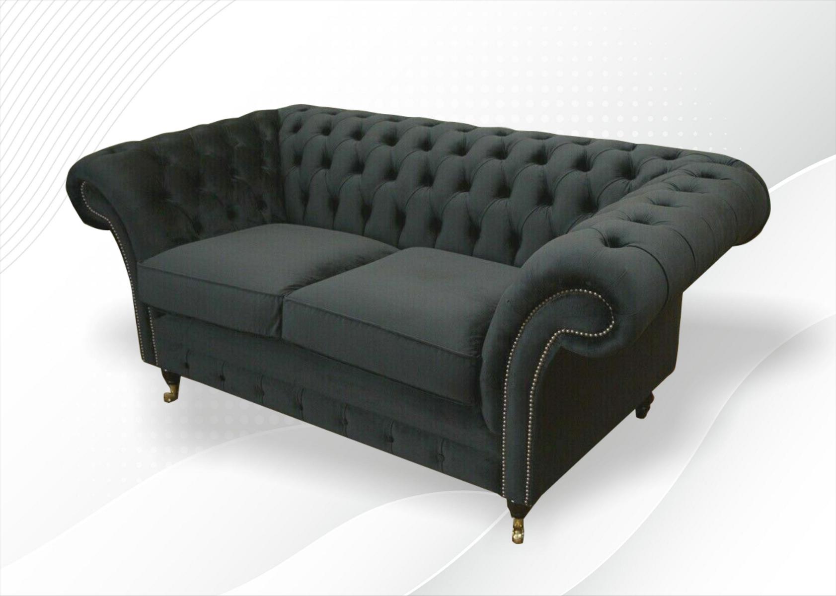 Sofa Stoff Schwarz Luxus Möbel 2Sitzer Chesterfield Modern Design Couchen Neu
