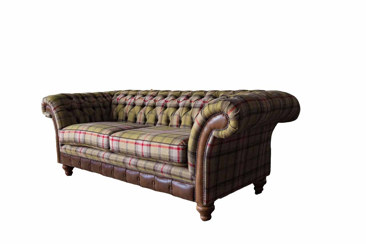 Chesterfield Design Polster Luxus Sitz Sofa Couch Grün Textil 3 Sitzer