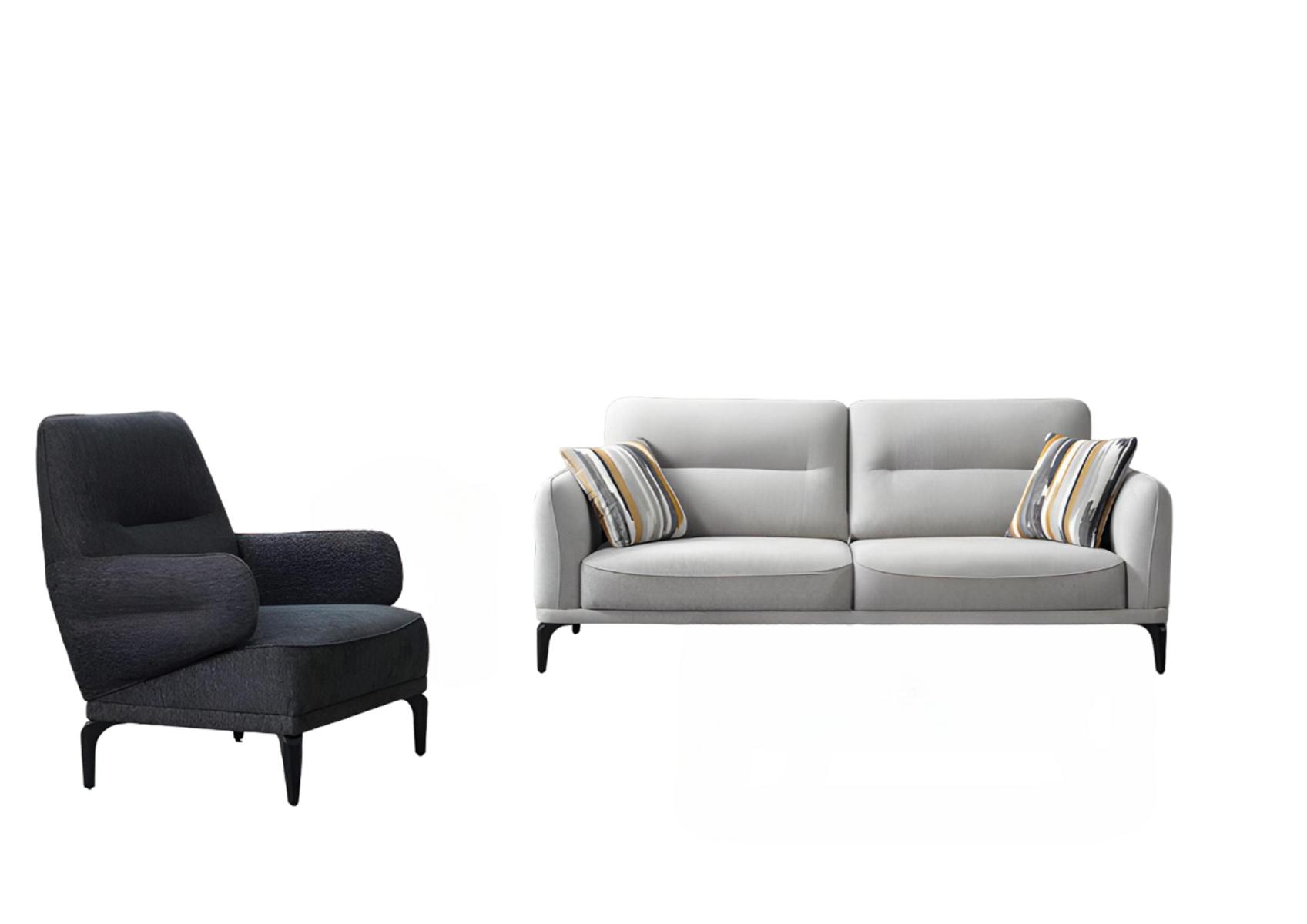 Luxus 2tlg Wohnzimmer Set Sofa 3-Sitzer mit Sessel Modernes Design Couch