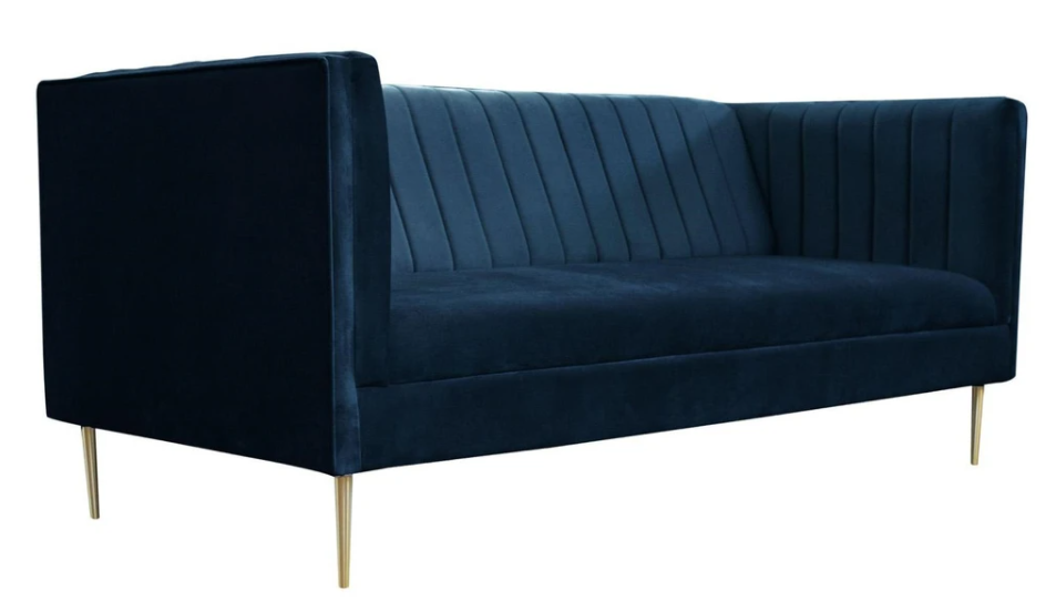 Zweisitzer Sofa Sofas Textil Navy Blau Stoff Wohnzimmer Design Couchen Polster