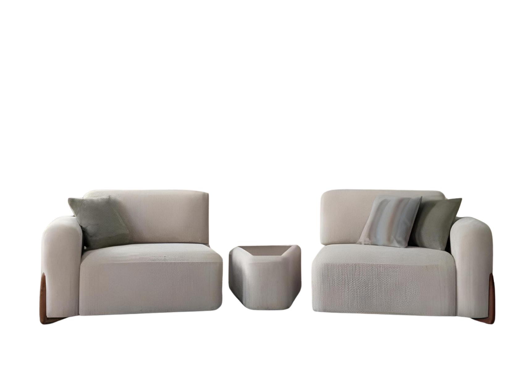 Designer Beige Sofa 2 Sitzer Grau Textil Luxus Lougne Sofa Couchtisch