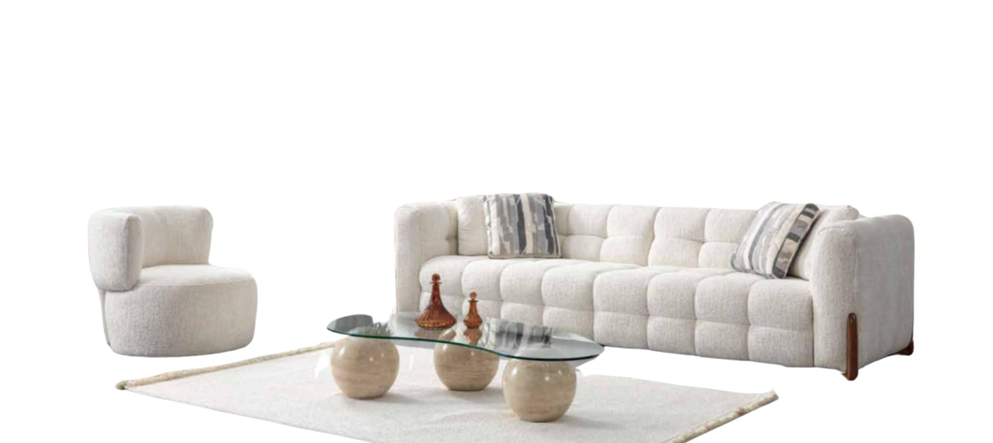Design Sofa 4 Sitzer Leder Textil Luxus Weiß Sessel Sofagarnitur 2tlg Set
