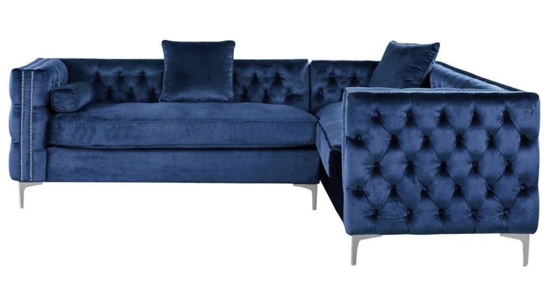 Ecksofa Blau Chesterfield Couch Eckgarnitur Polster Samt Stoff Ecke Möbel Design