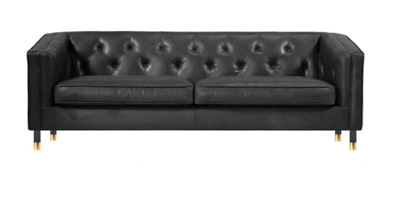 Schwarz Chesterfield Dreisitzer Modern Design Leder Sofa xxl big Möbel 230cm Neu