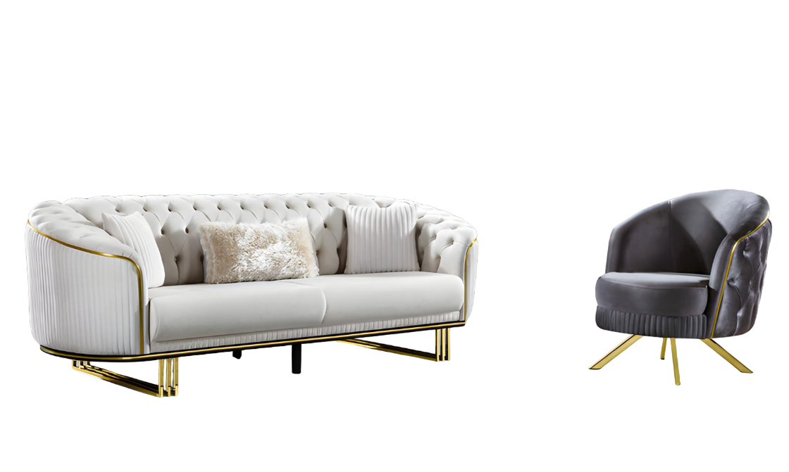 Wohnzimmer Set 2tlg 3+1 Sofa Sessel Textil Chesterfield Sitzgarnitur
