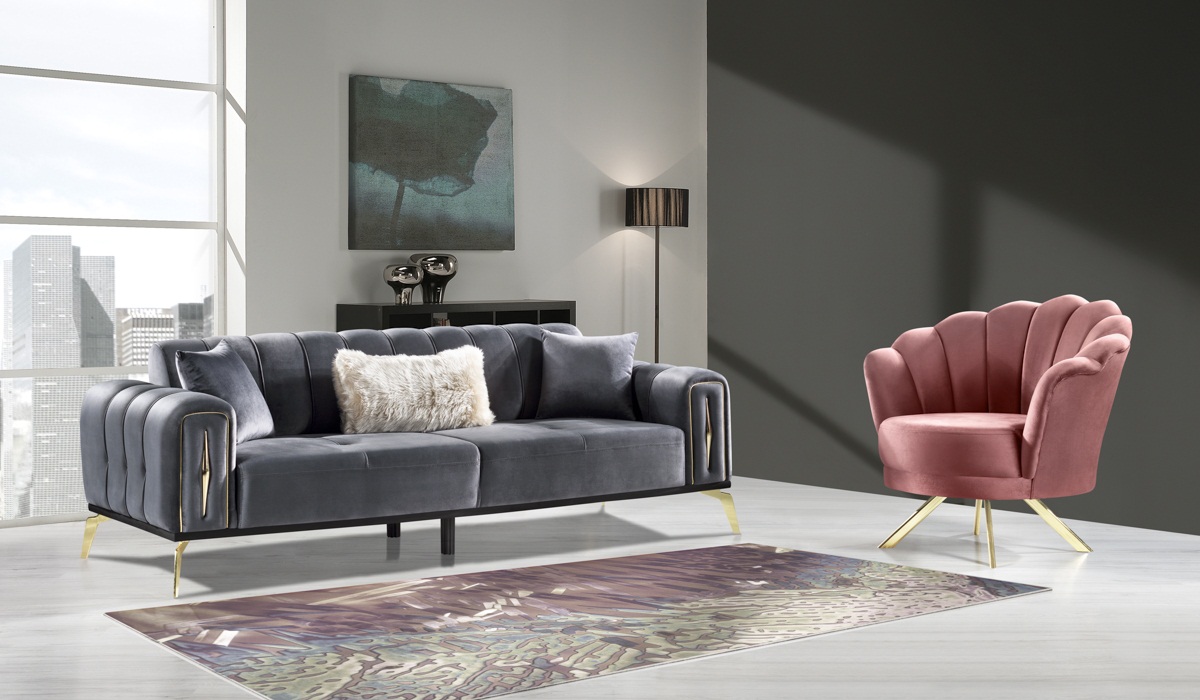 Wohnzimmer-Set 2tlg 3-Sitzer Sofa Sessel Textil 3+1 Sofagarnitur Modern