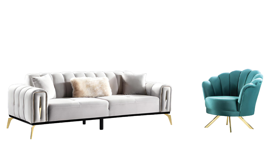 Wohnzimmer Set 2tlg 3-Sitzer Sofa Sessel Textil Wohnzimmer Modern 3+1
