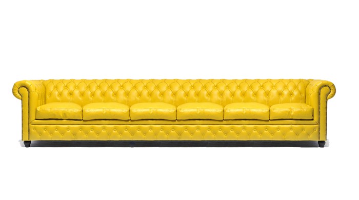 XXL Big Sofa Club Lounge gelbe Möbel 6 Sitzer Gelbe Couchen Chesterfield Sofas