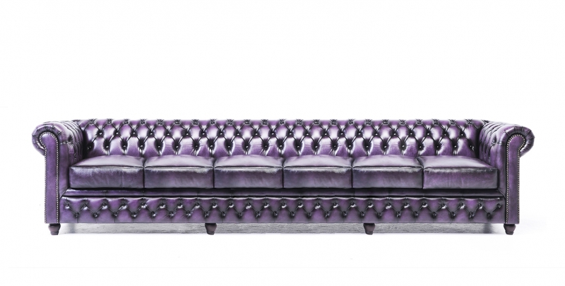 Designer Großes Lila 6 Sitzer Sofa Leder Textil Luxuspolster Chesterfield Sofas
