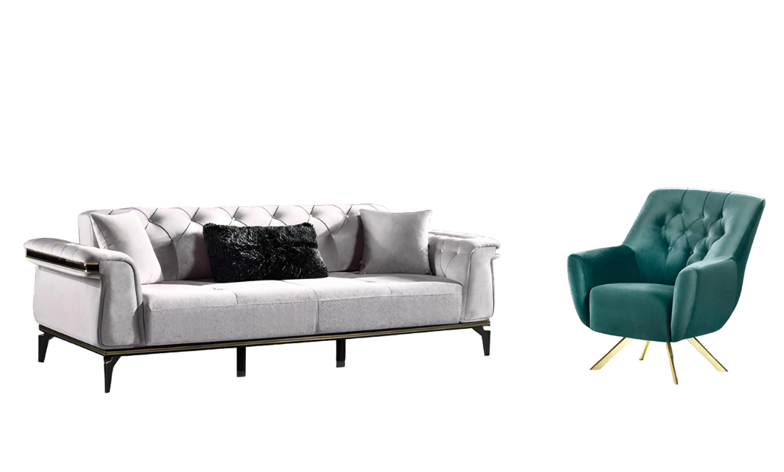 Sofagarnitur 3+1 Sitzer Textil Holz Sofa 3 Sitzer Modern Sessel Komplett Set Neu