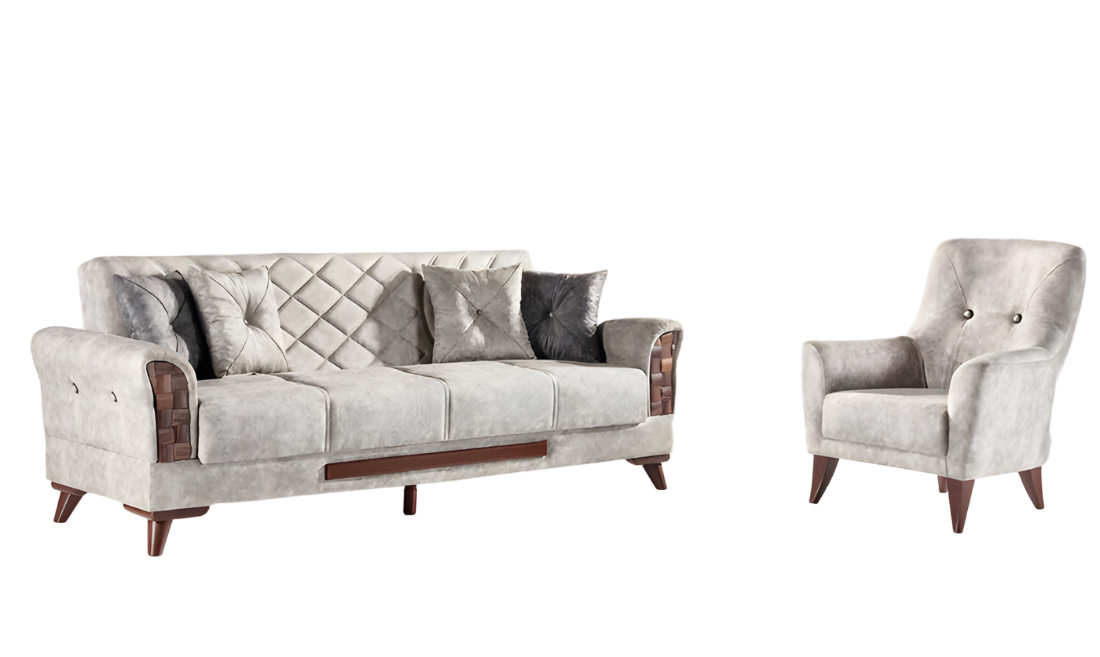 Sofagarnitur Polster Couchen Möbel Set 2tlg 3-Sitzer Sofa Sessel Grau Textil