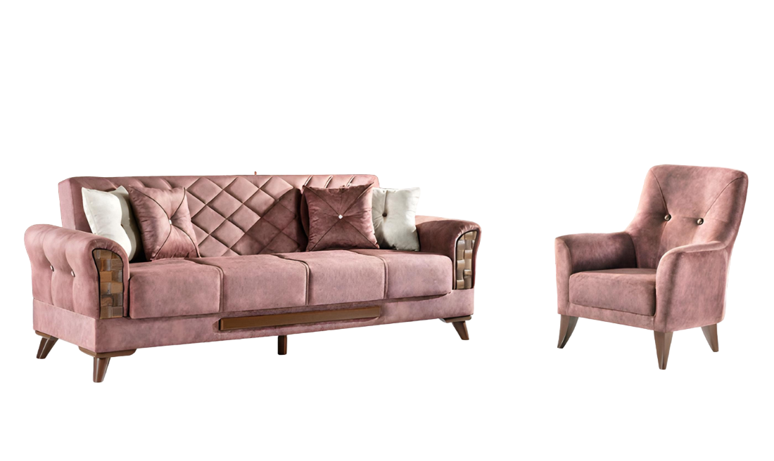 Sofagarnitur 3+1 Sitz Garnitur Set Sofas Sessel Holz Textil Polster