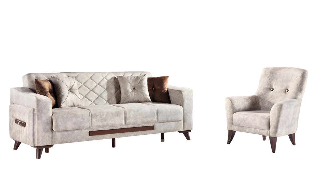 Sofagarnitur 3+1 Sitz Garnitur Set Sofas Sessel Holz Textil Couch Sofa
