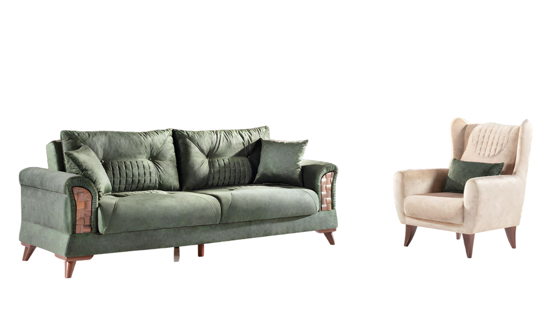Luxus 2tlg Wohnzimmer Set Sofa 3-Sitzer Sessel Modernes Design Couch