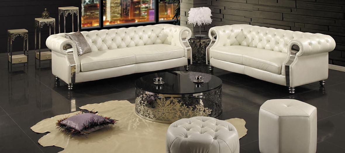 Chesterfield Designer Luxus Sofagarnitur 3+2 Couch Polster Weiß Leder Sofa Neu
