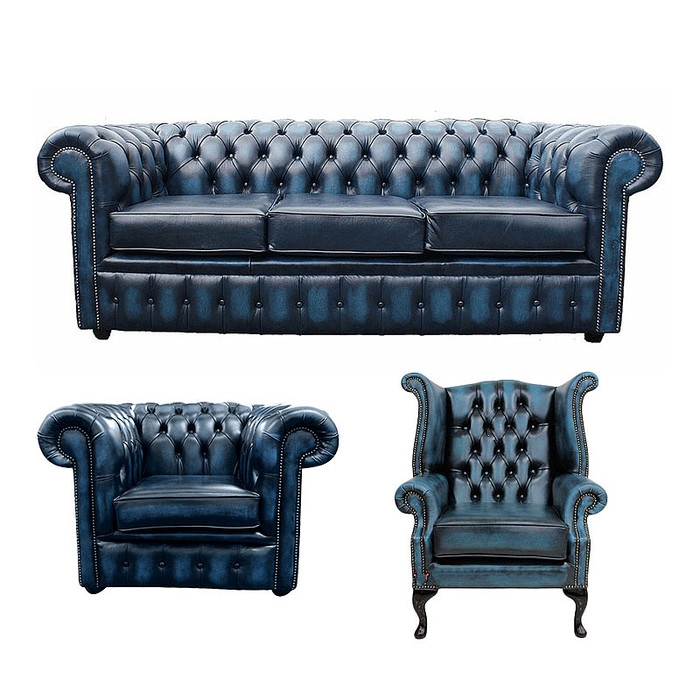 Sofagarnitur Chesterfield Polster Couch Sofa Leder Sitz Garnitur Ohrensessel 420
