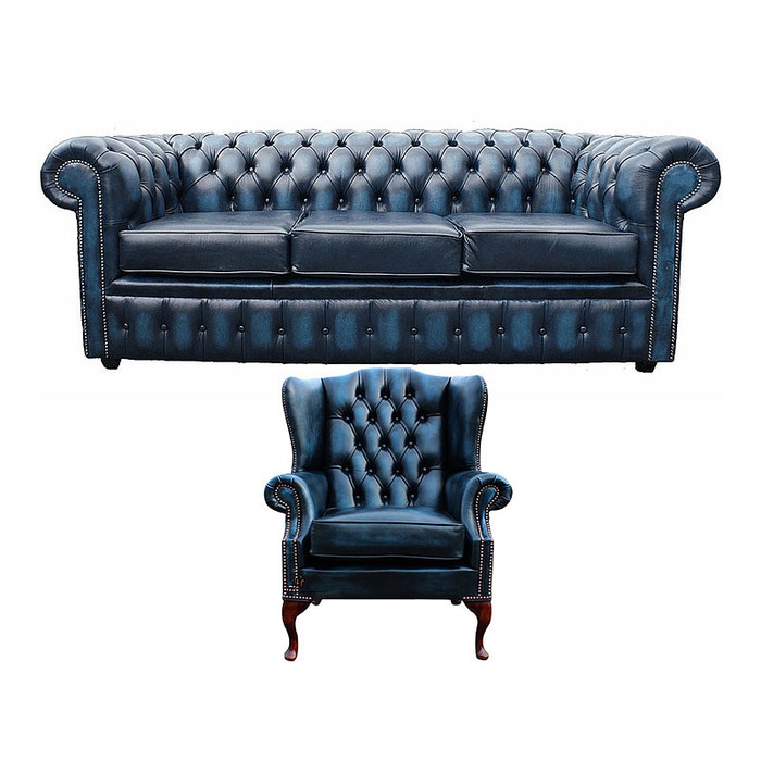 Sofagarnitur Chesterfield Polster Couch Sofa Leder Sitz Garnitur Ohrensessel 421