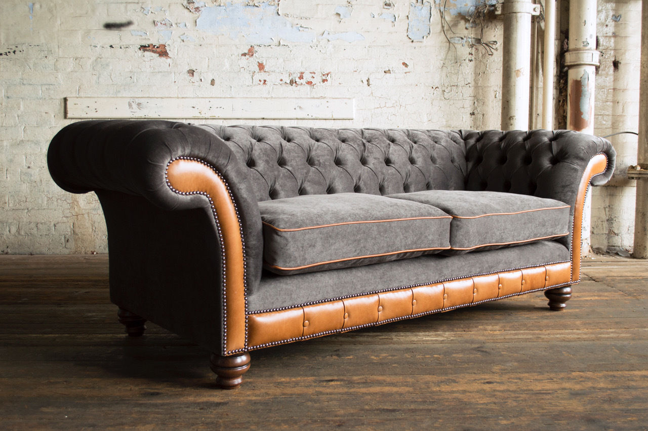 Chesterfield Design Luxus Polster Sofa Couch Sitz Garnitur Leder Textil Neu #182