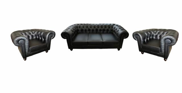 Chesterfield Sofagarnitur Sofa Couch Polster Sitz 3+1+1 Garnitur Ledersofa Napo1