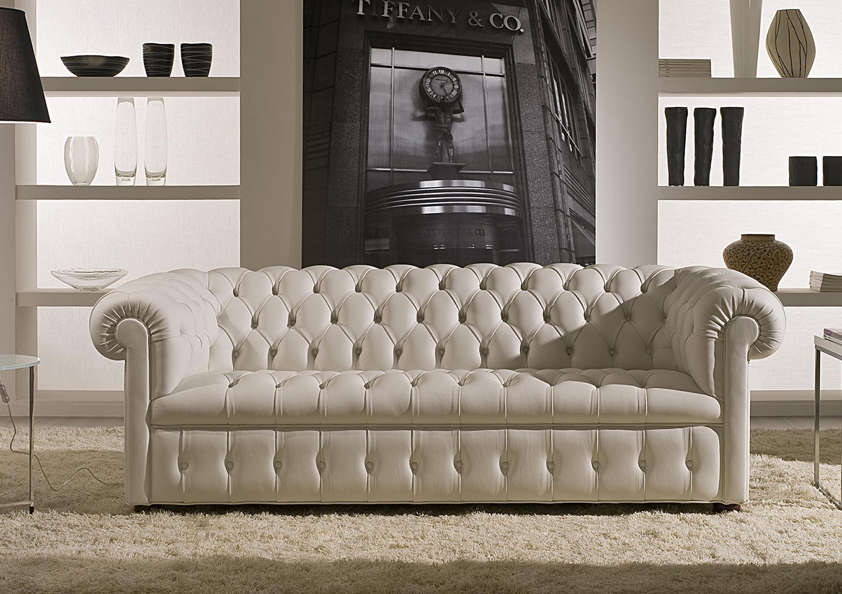 Chesterfield Couch Polster Leder Sofa 3 Sitzer Klassische Couchen Berto Weiß New