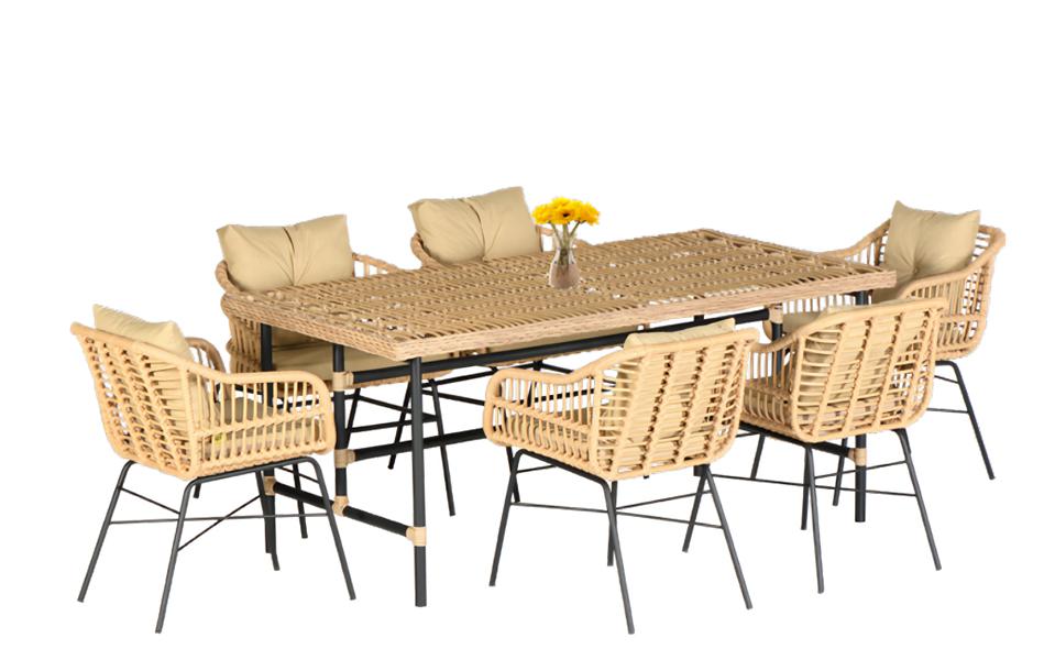 Hochwertiges Rattan Set Garten Möbel Essgruppe 7 tlg. Esstisch Stühle Modern Lux