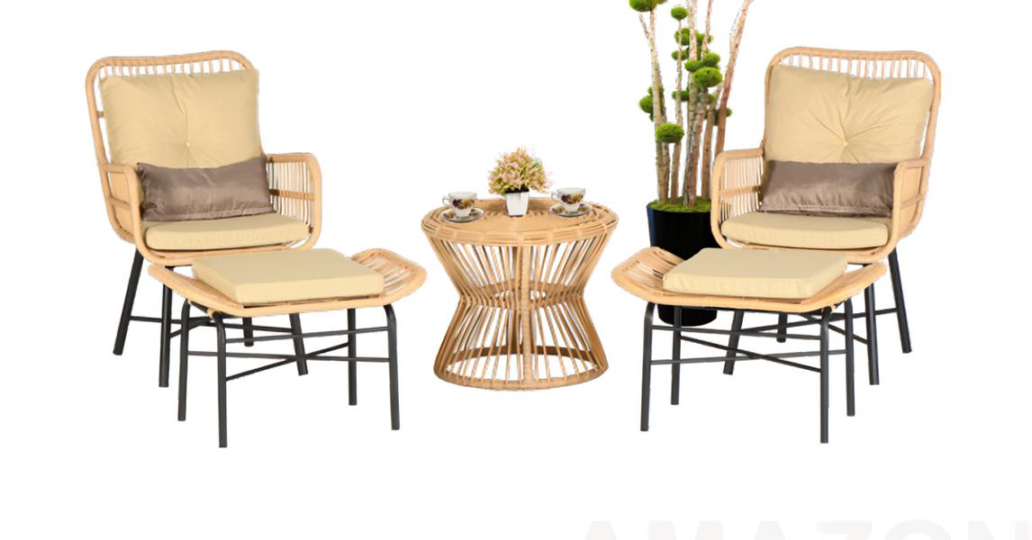 Set 5tlg Sessel Hocker Couchtisch Schaukelstuhl GartenMöbel Rattan Terrasse