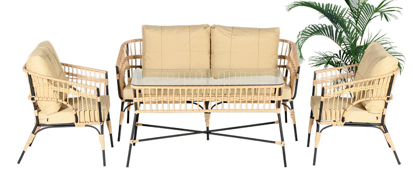 Moderne Beige Gartenmöbel Luxus Sofagarnitur Sofa 3 Sitzer Sessel Couchtisch Neu